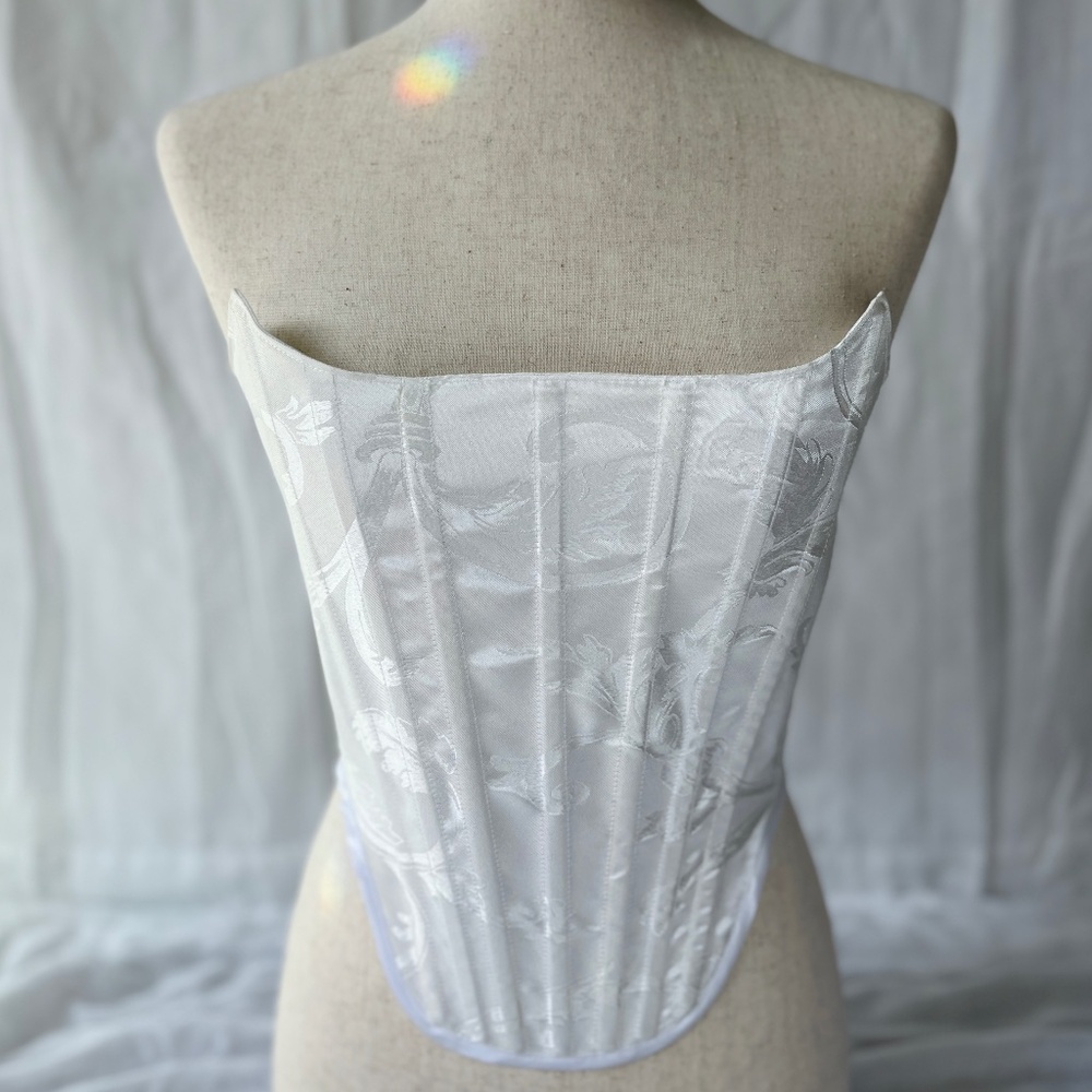 White Brocade Bridal Corset: Handmade Jacquard Wedding Top